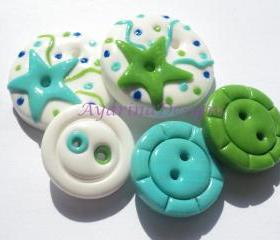 Blue-green stars - polymer clay buttons