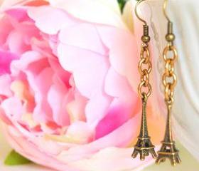Earrings antiqued brass Paris Tour Eiffel