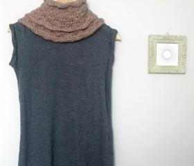 Crochet shell stitch infinity scarf, loop scarf, cowl in oatmeal