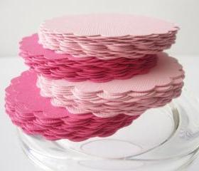 32 Scalloped Circles (2.5 Inches) in Hot Pink and Pink paper Textured Cardstock A98
