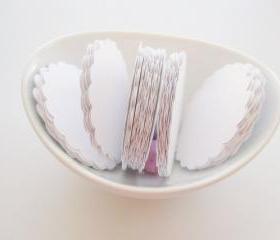 50 Die cut scalloped Circles (2.0 Inches) in white paper Textured Cardstock A03