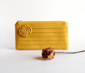 Mustard Bridal Pouch or Bridesmaids Clutch, Purse - Romantic Rose pleats by Lolos