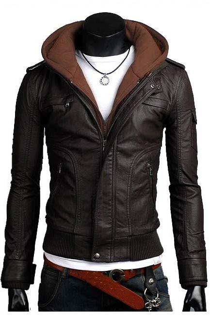 Men Slim Fit Leather Jacket - Jacket