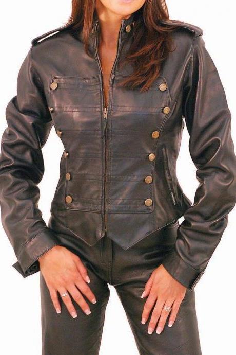 Leather Jackets Jacket Faux Luulla Military Leather Jacket For Women Handmade Las Style