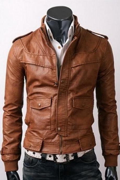 Men S Leather Jackets Luulla Slim Fit Light Brown Leather Jacket Men S Jackets