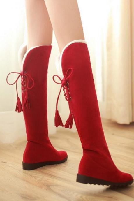 red lace up over the knee boots