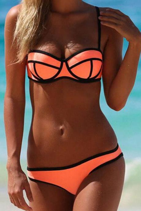 Cute Geometric High Waist Zipper Two Piece Bikinis On Luulla 